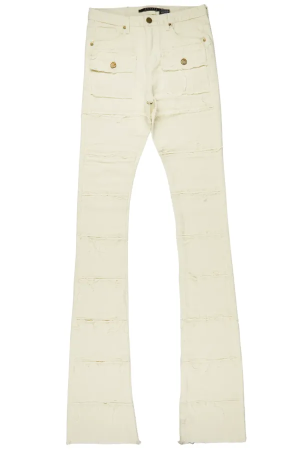 Zevon Cream Super Stacked Flare Jean