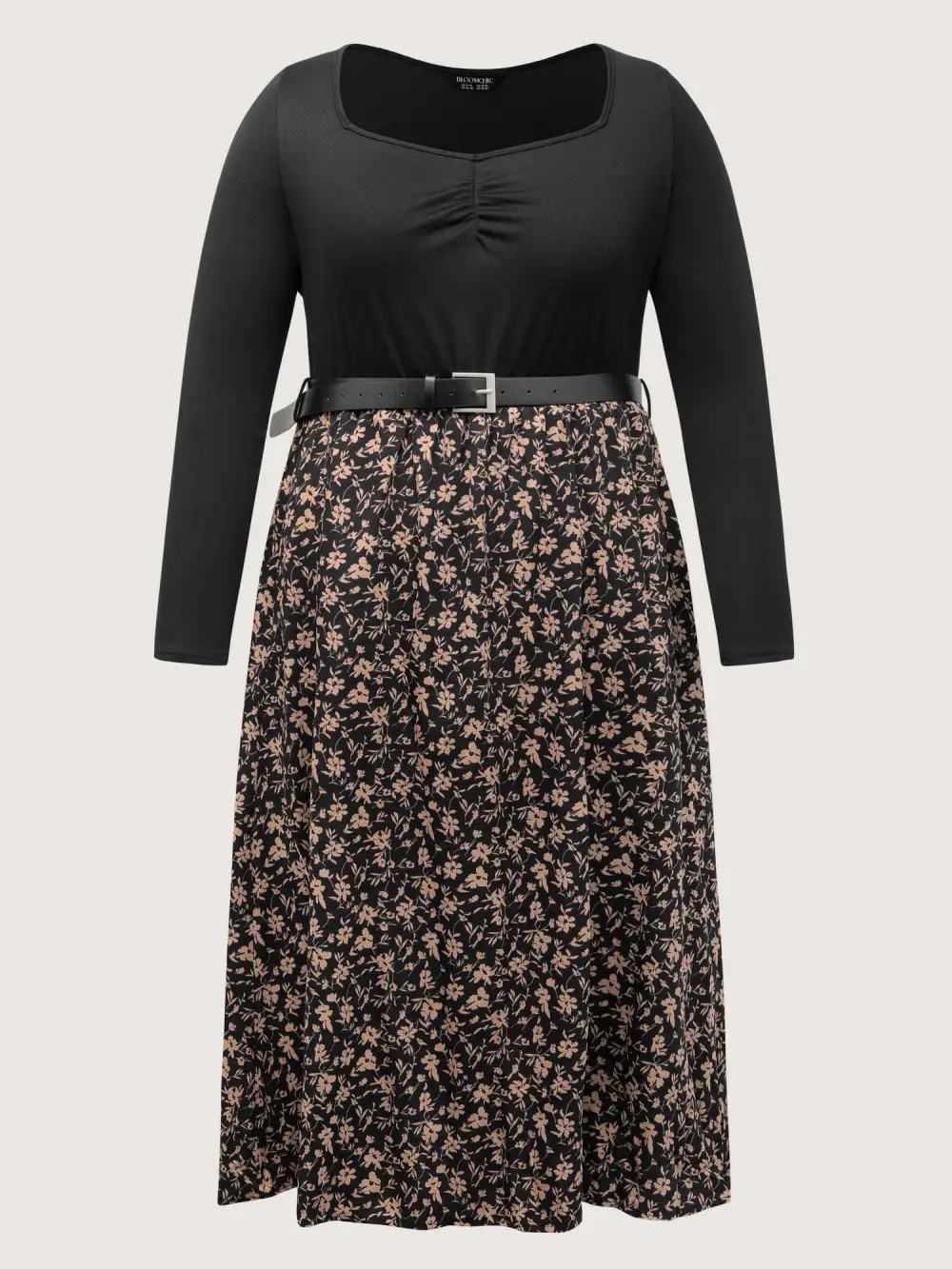 Floral Ruched Detachable Belt Maxi Dress