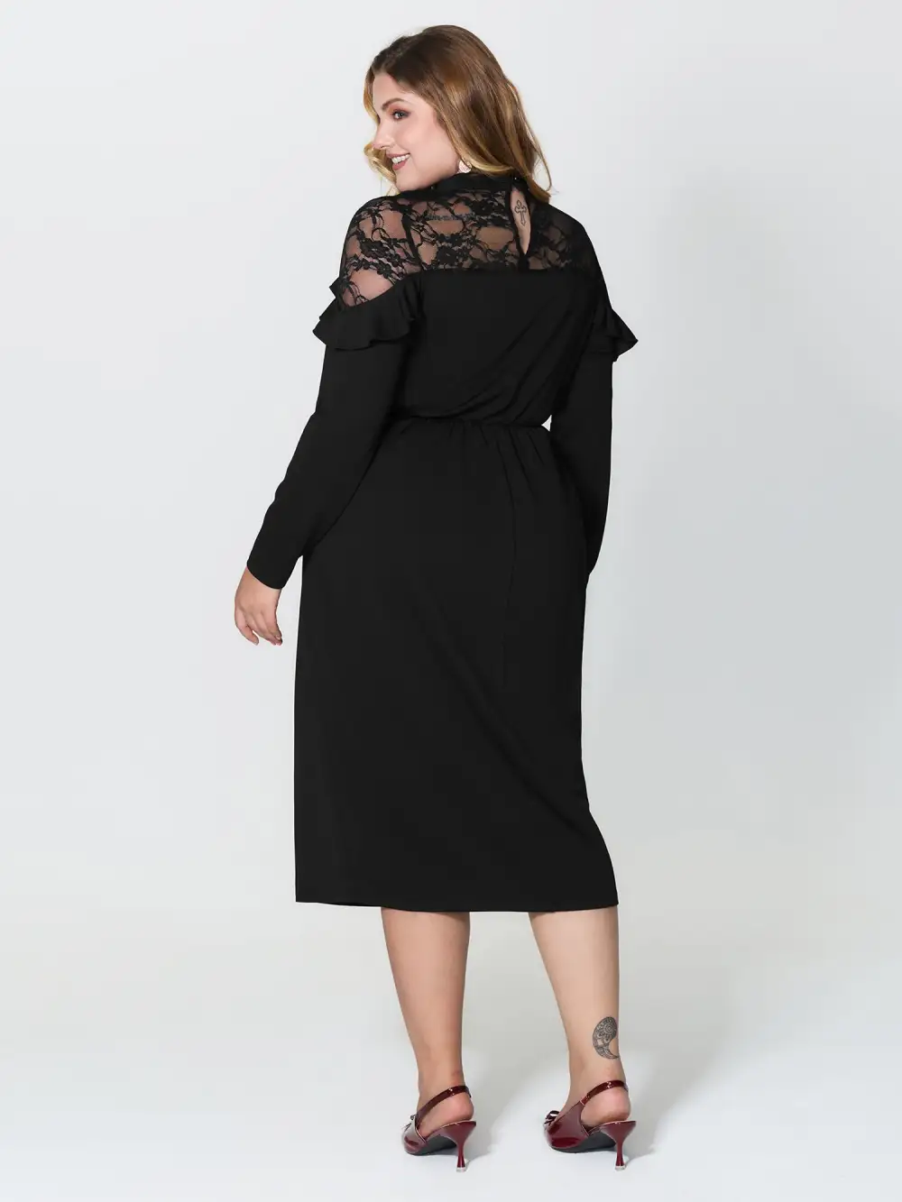 Lace Trim Ruffled Sheer Stretchy Party Dress