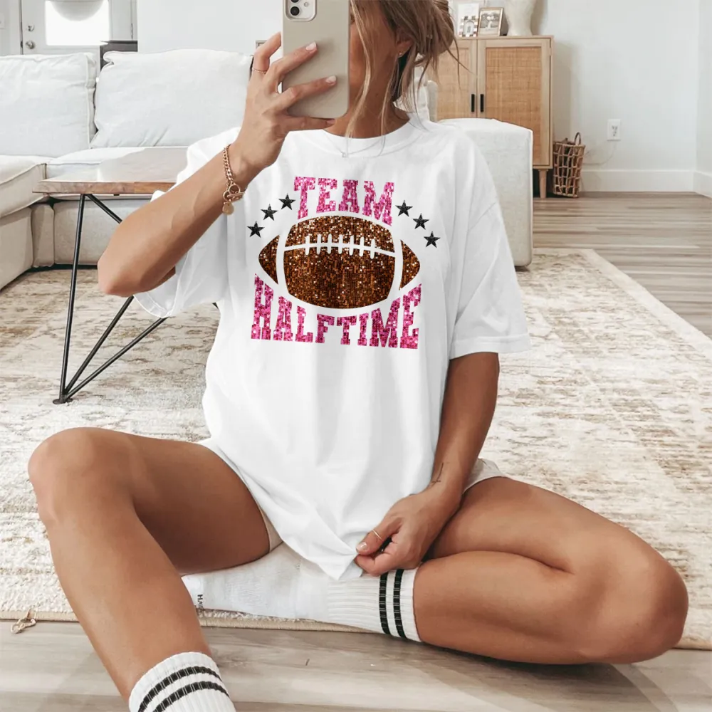 2 Women's Football Team Halftime Show Round Neck Short Sleeve Printed T-shirt