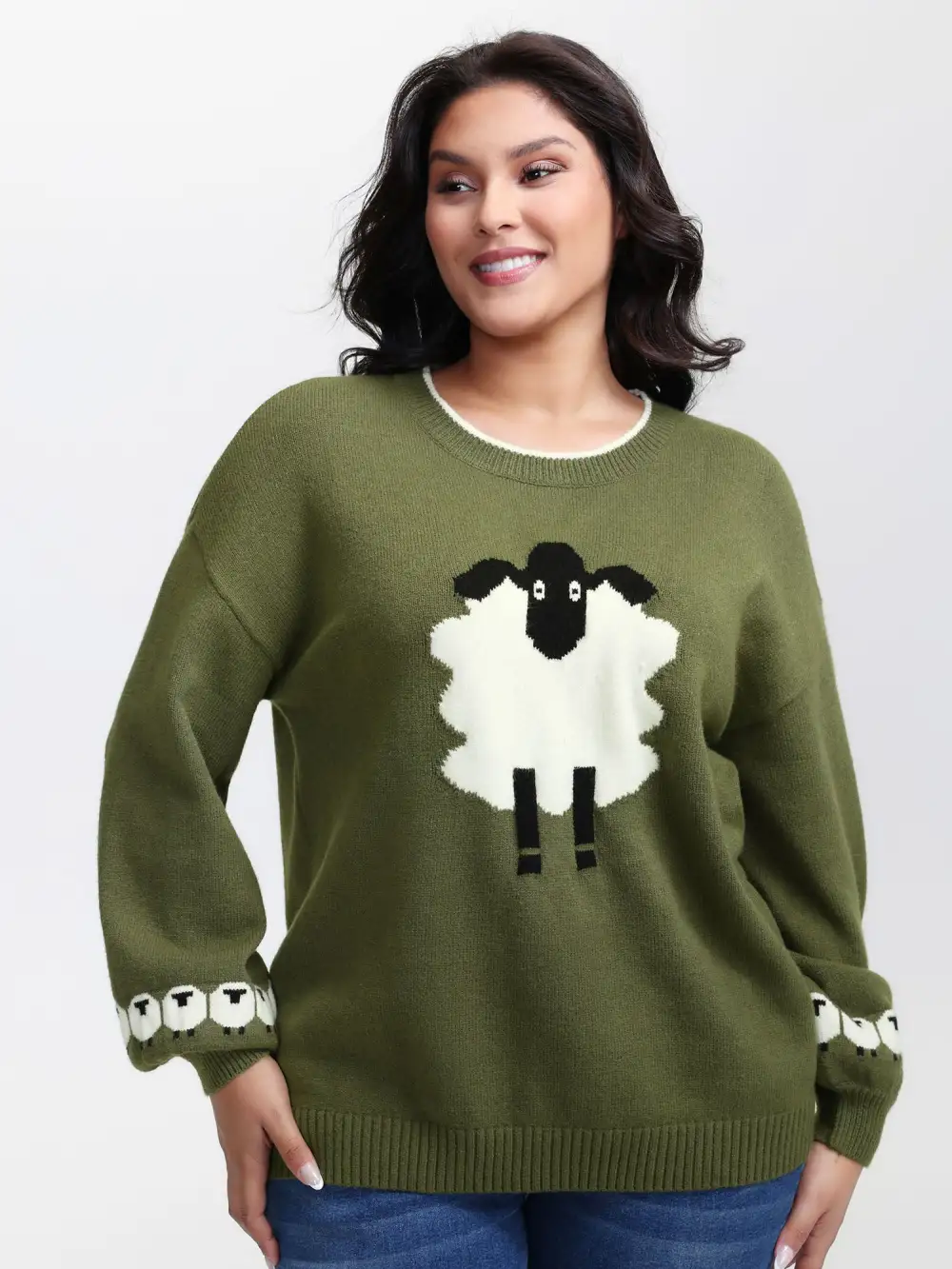 Sheep Pattern Balloon Sleeve Pullover