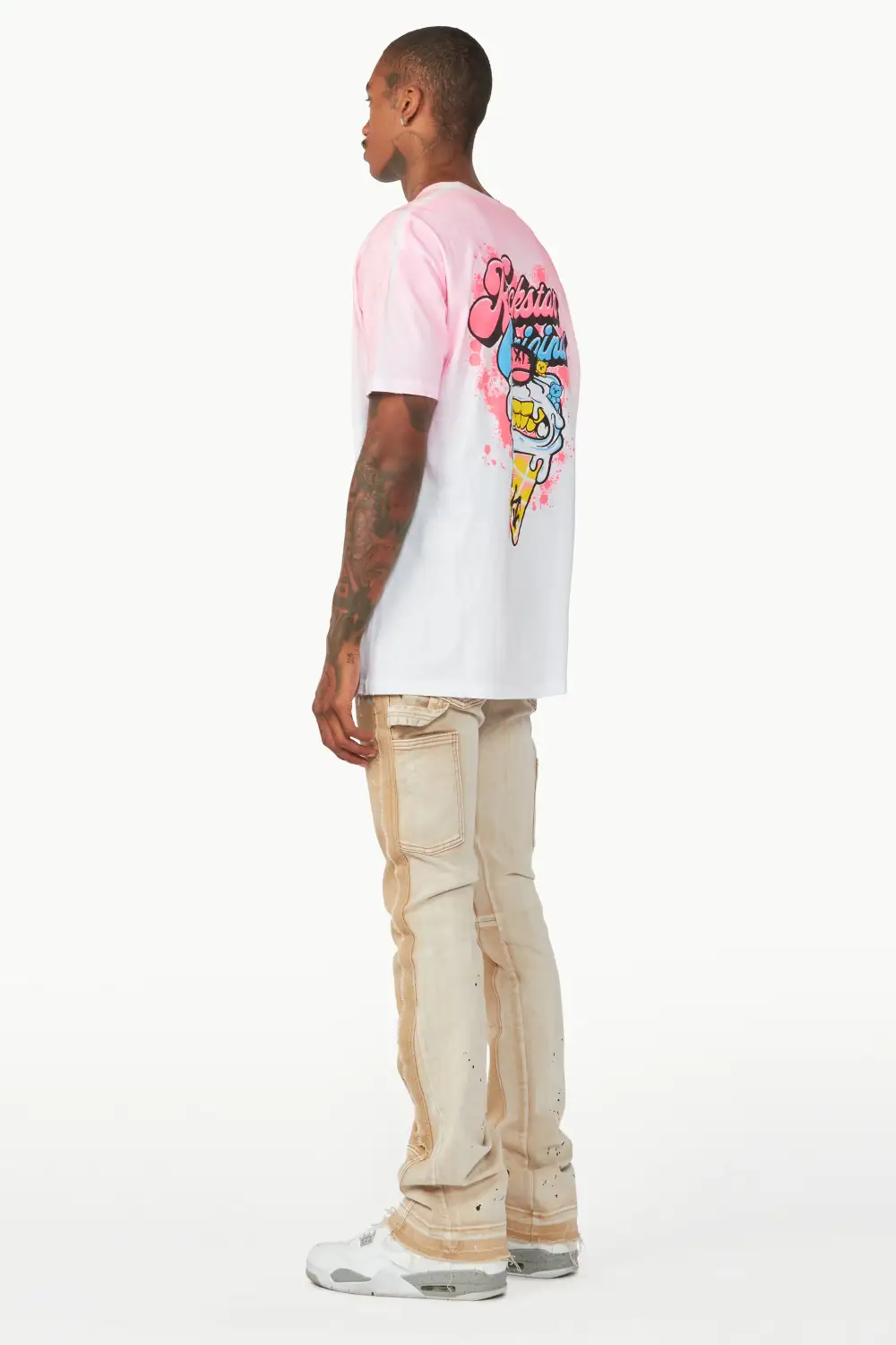 Carson Beige Stacked Flare Jean