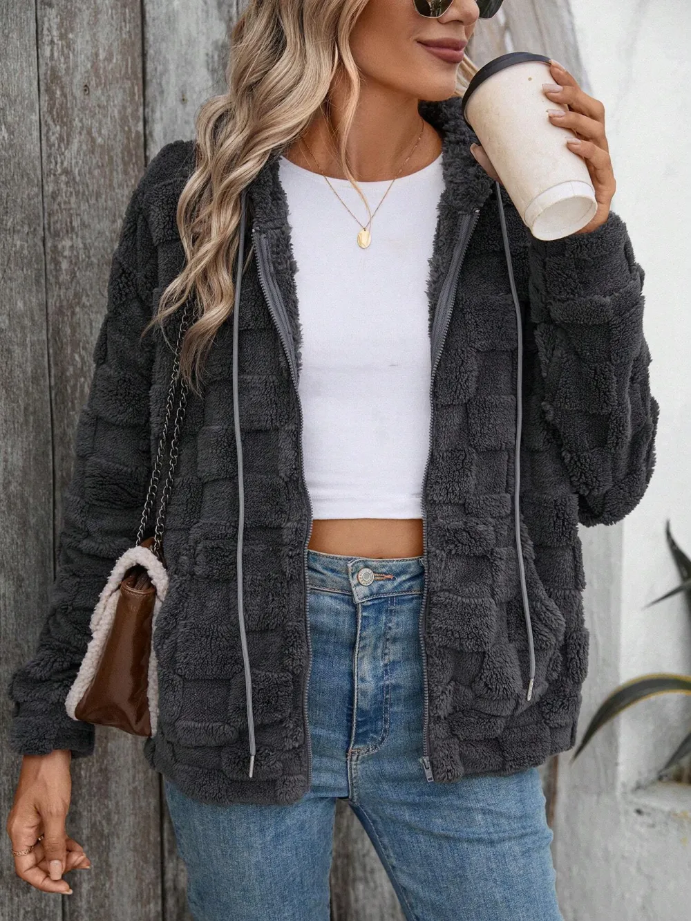 Autumn Warm & Comfortable Casual Gray Plush Jacket, Suitable For Going Out