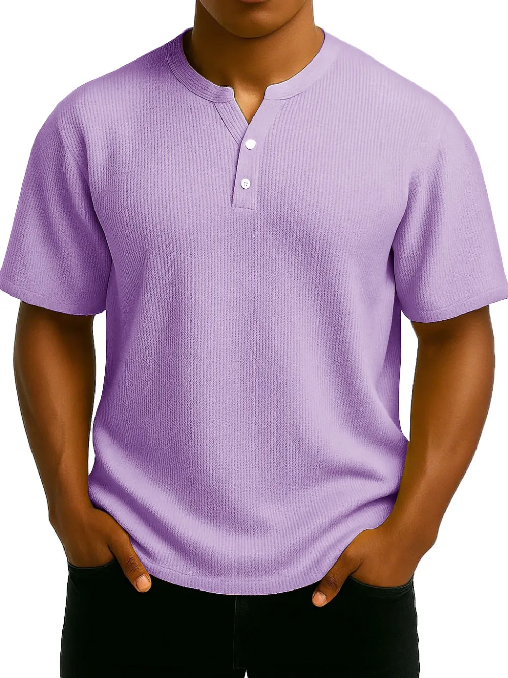 Men's Daily Casual Wrinkled Fabric Wide Short Sleeve Henley Shirt