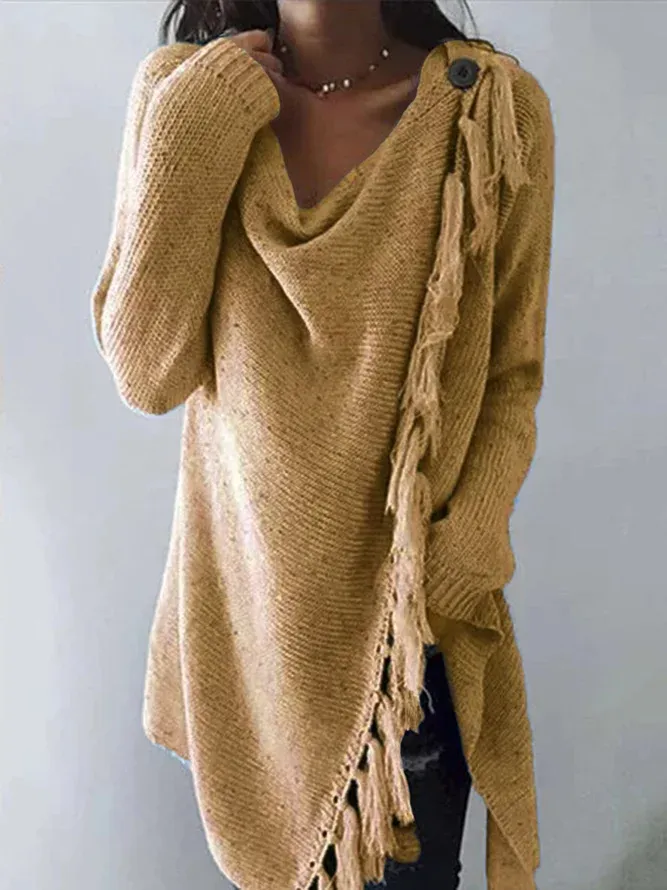 Long Sleeve Cowl Neck Plain Cotton Tops