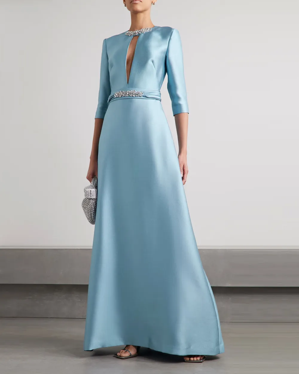 Crystal-embellished mikado-piqué gown