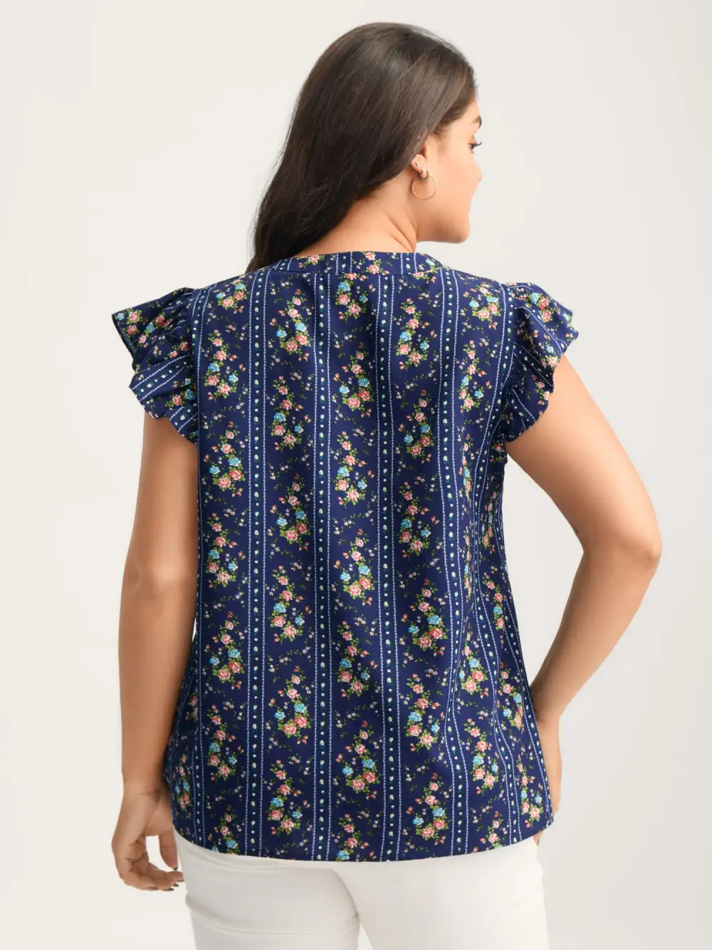 Floral Stripes Flutter Sleeve Blouse