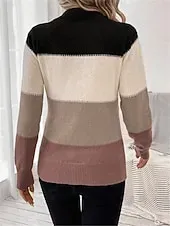 Women's Sweater Pullover Sweater Jumper Casual Soft Striped Ribbed Crew Neck Knitted Long Sleeve Regular Tops Knit Outdoor Daily Weekend Camel Apricot Fall Winter