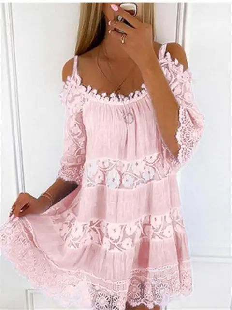 Solid Color Lace Slip Mini Dress