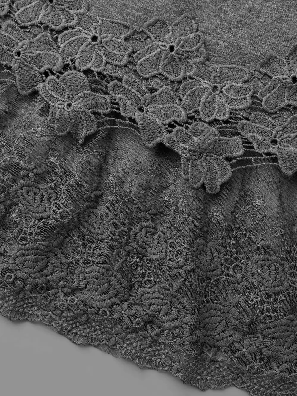 V Neck Lace Panel Jersey Top