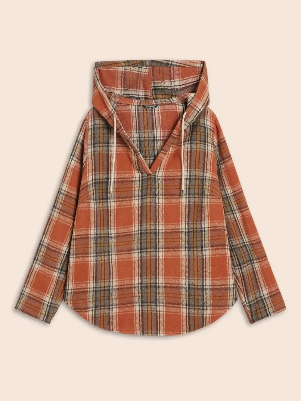Brushed Fabric Plaid Hooded Sweatshirt