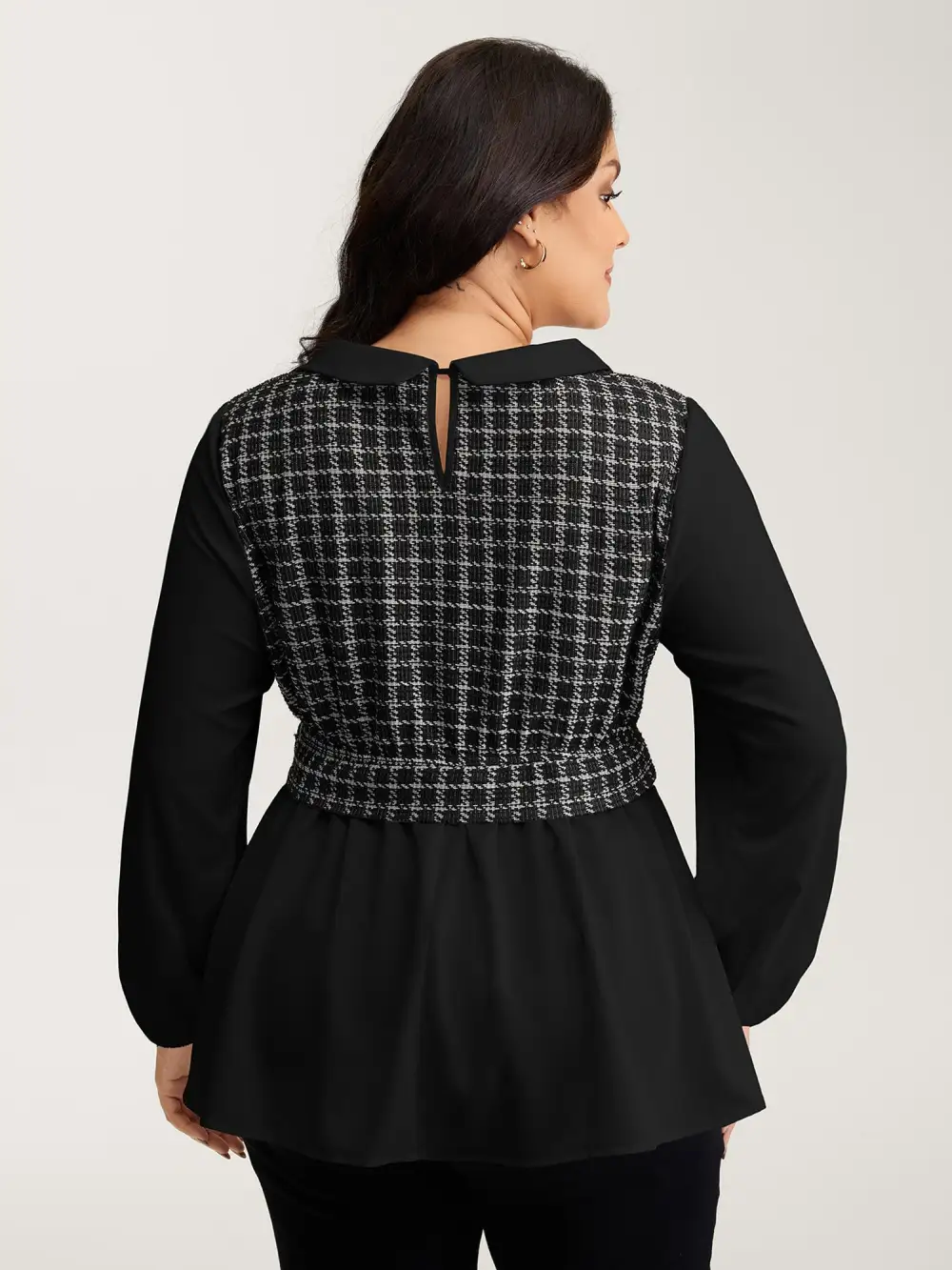 Houndstooth Pattern Color Contrast Blouse