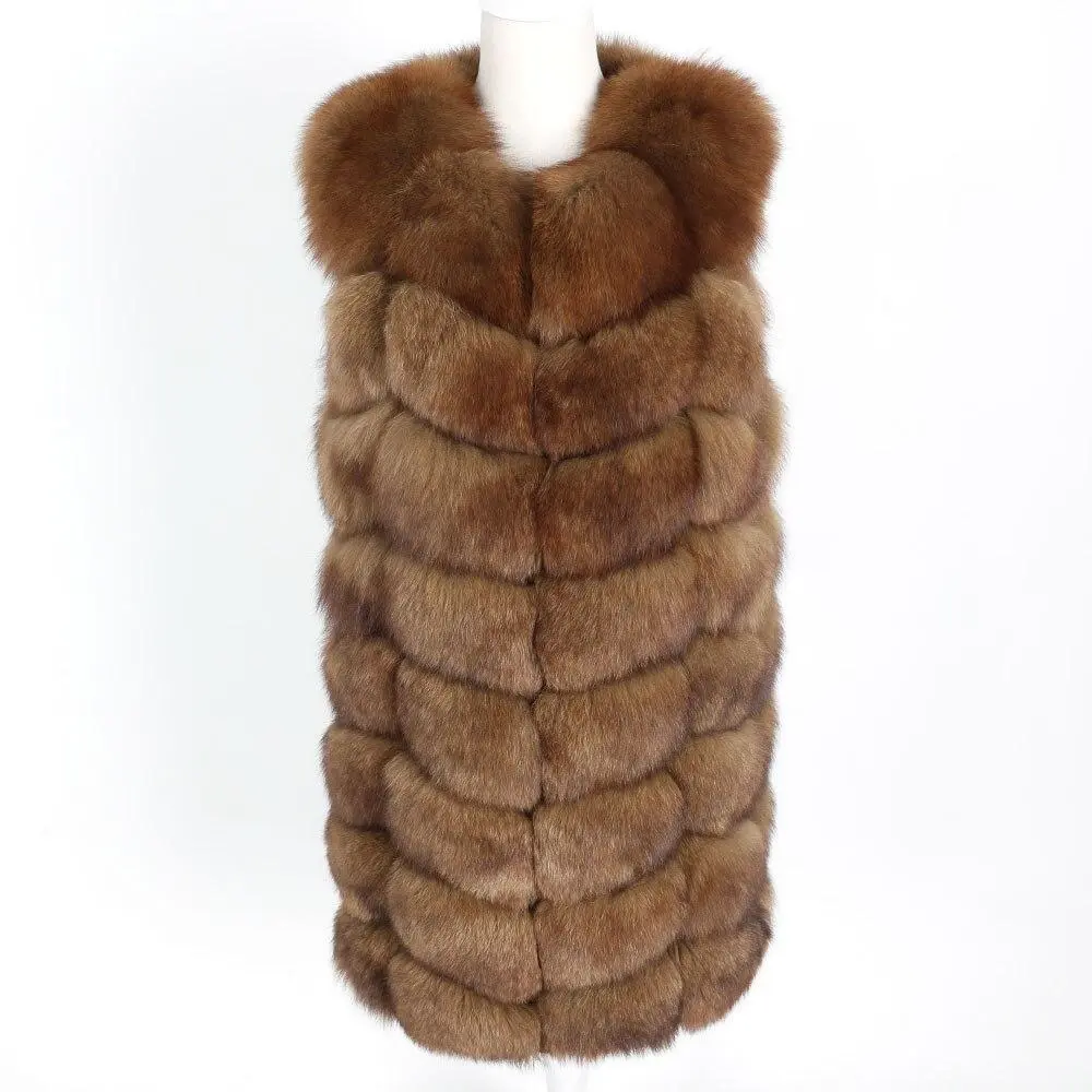 🔥Black Friday Sale🔥 100% Fox Fur Vest Women Real Natural Whole Fox Fur Coat 90CM Long Winter Fur Waistcoat Plus