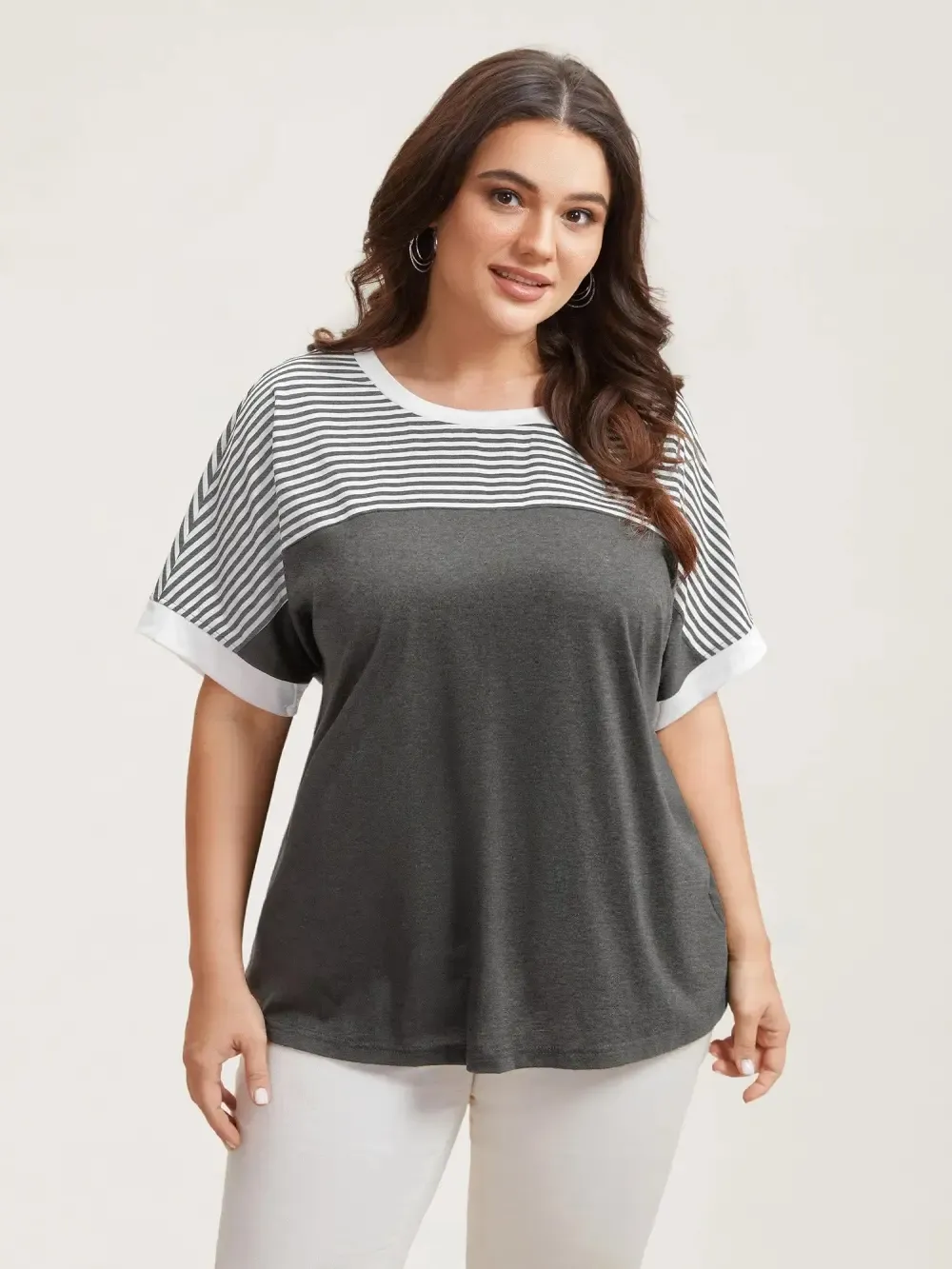 Solid and Striped Contrast Hem T-Shirt