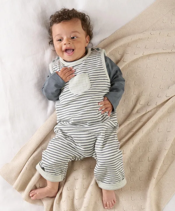 Stripe Dungarees & Bodysuit Outfit Set - Blue