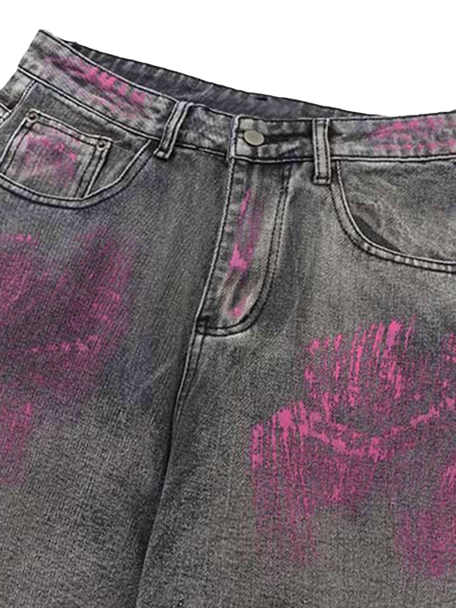 Graffiti Distressed Washed Baggy Jeans - 1886
