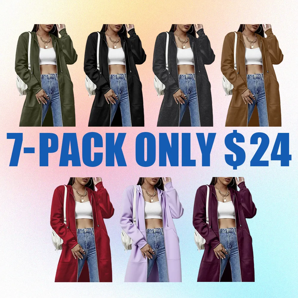 Women’s Casual Long Zip-Up Hoodie – Striped Knit Fleece Sweatshirt Jacket with Cotton Long Sleeves