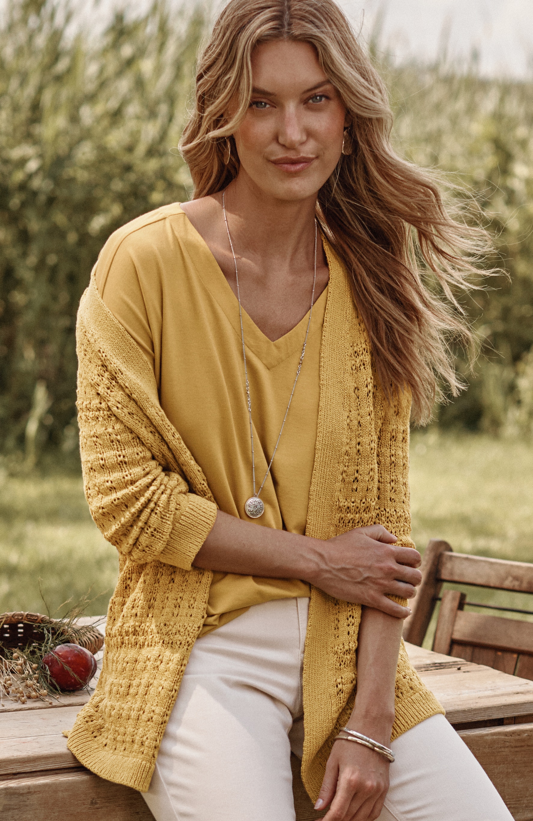 Textured-Stitch Open-Front Cardi