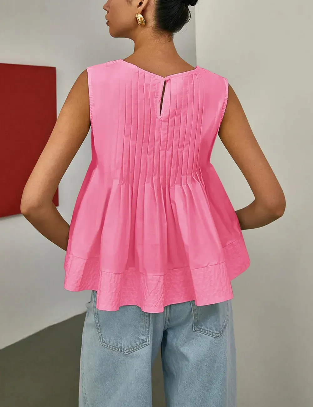 ✨Womens Summer Pleated Peplum Sleeveless Blouse Tank Tops