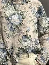 Women's Sweater Casual Soft Floral Graphic Ribbed Turtleneck Floral Knitted Print Long Sleeve Regular Tops Knit Outdoor Daily Weekend Light Blue Fall Winter