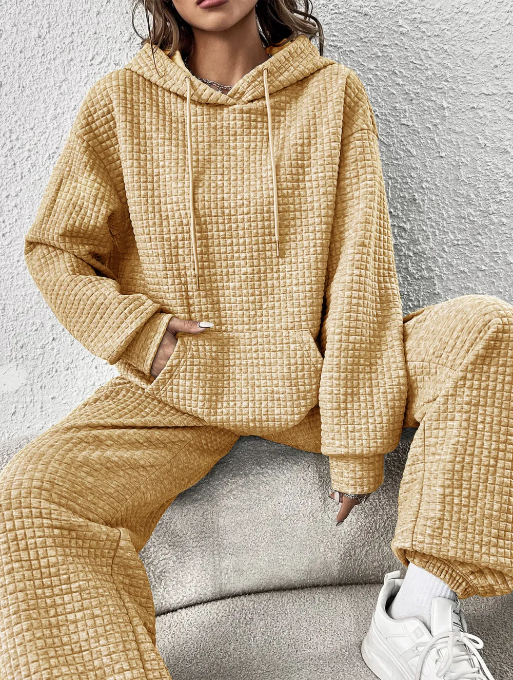 Kangaroo Pocket Drop Shoulder Drawstring Hoodie & Sweatpants
