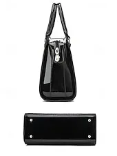 Women's Burgundy Patent Faux Leather Handbag - Croc Embossed Structured Tote Bag with Top Handle and Shoulder Strap, Perfect for Mother's Day Gift, Office, Business and Formal Occasions