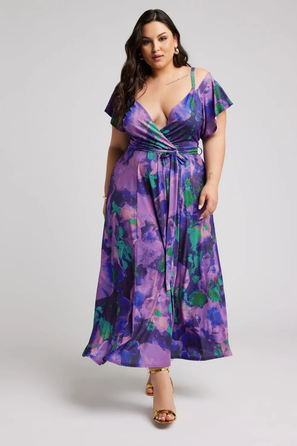 YOURS LONDON Curve Red & Blue Floral Bardot Maxi Dress