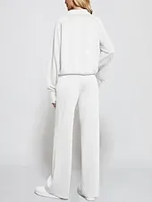 Women's Sports Fashion Streetwear Pants Sets Bolero Top Long Sleeve Turtleneck Solid Color Outdoor Work Casual White Blue Green Fall Loose Fit