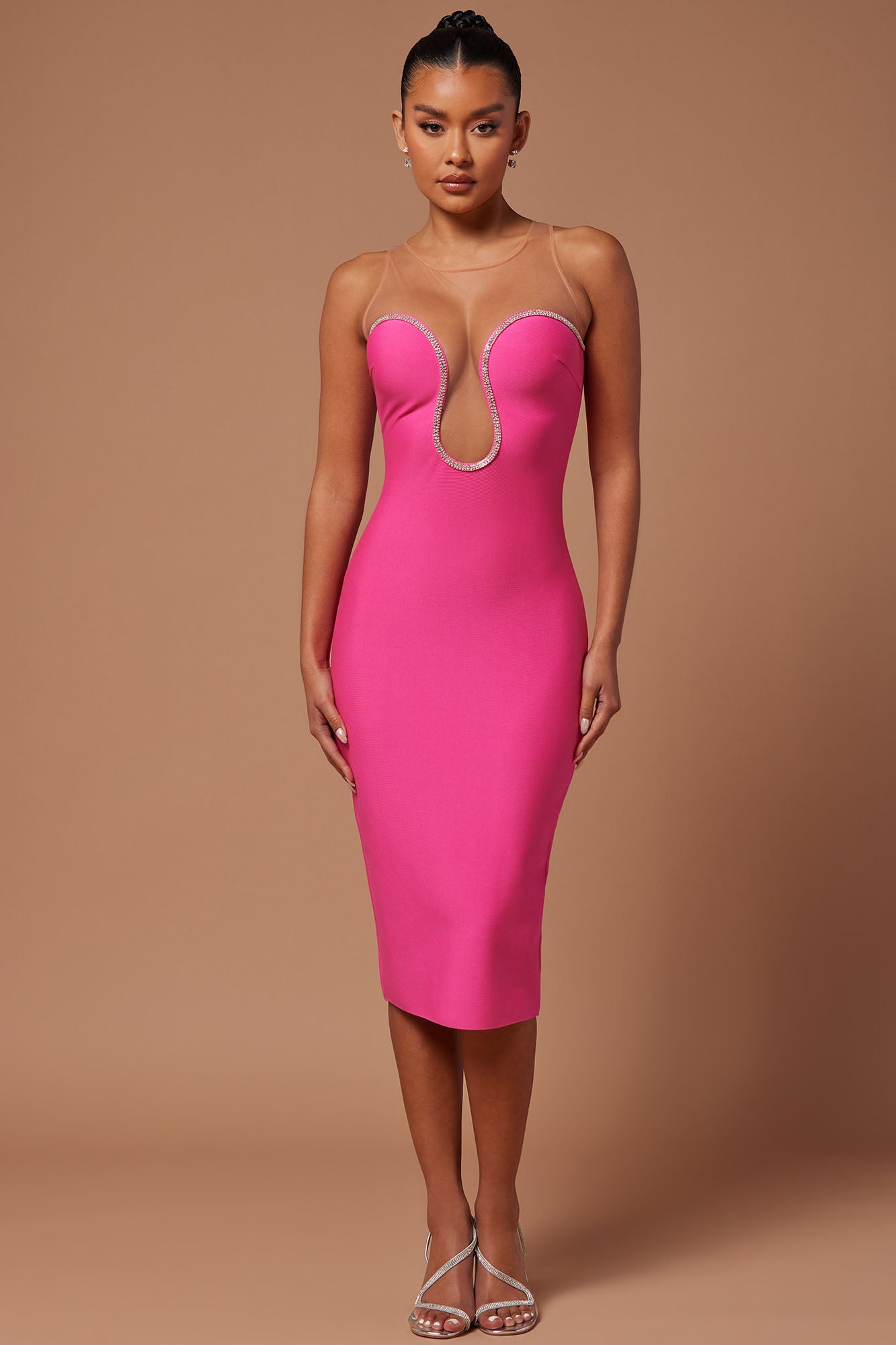 Evie Mae Bandage Midi Dress - Hot Pink