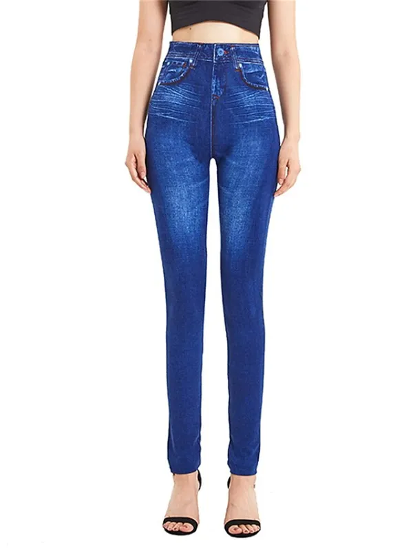 Women's Slim Leggings Cropped Pants Faux Denim Plain Pocket High Cut Ankle-Length High Elasticity High Waist Fashion Streetwear Street Causal Blue S M Summer Fall