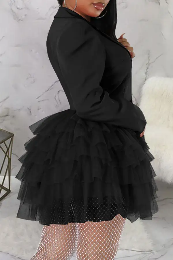 Mesh Patchwork Sweet Tiered Mini Dress