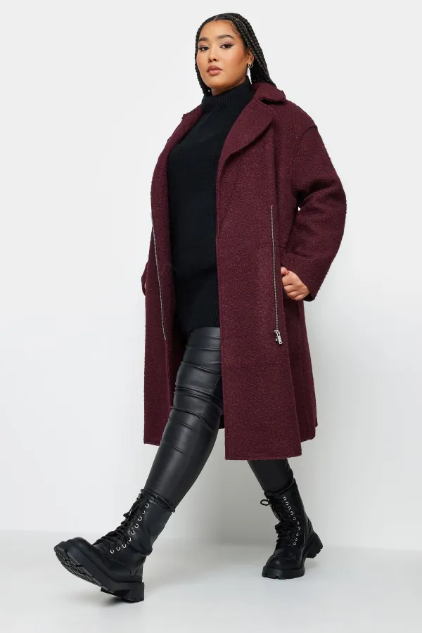 YOURS Curve Grey Boucle Biker Coat