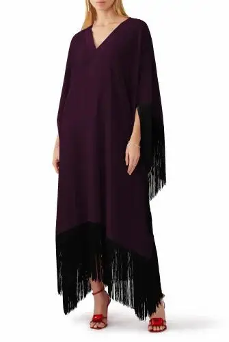 Fringed Formal  MIDI Coco Bella Silk Blend kaftan Maxi- Wine black