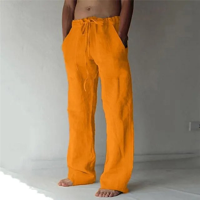 Men's Linen Pants Trousers Summer Pants Baggy Beach Pants Drawstring Front Pocket Straight Leg Plain Comfort Soft Full Length Yoga Holiday Beach Fashion Hawaiian Black White