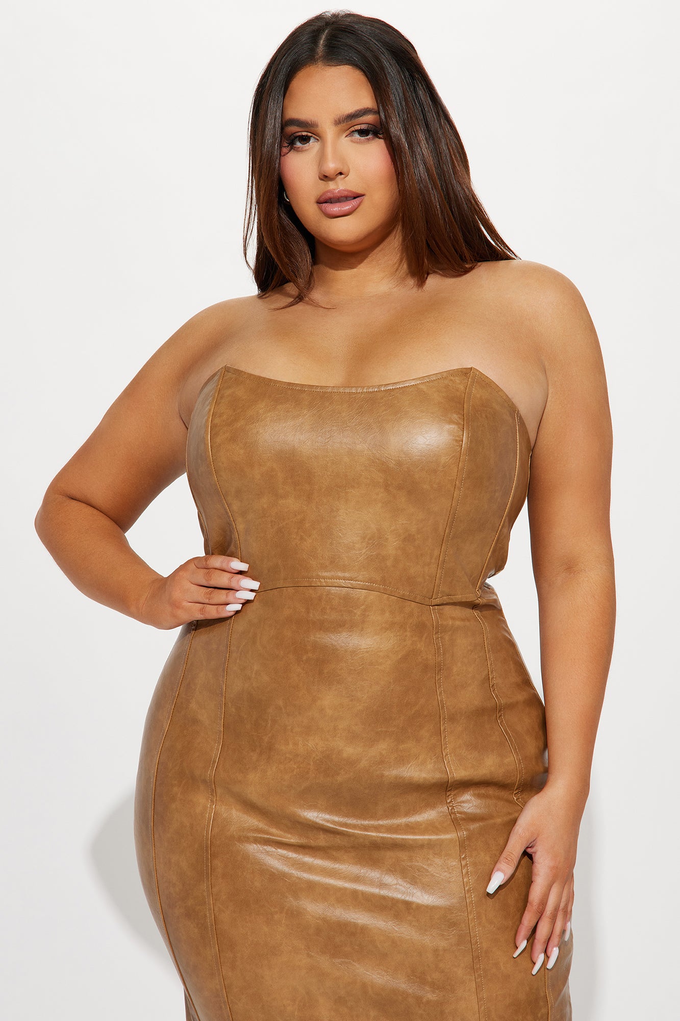 Skylar Leather Midi Dress - Brown