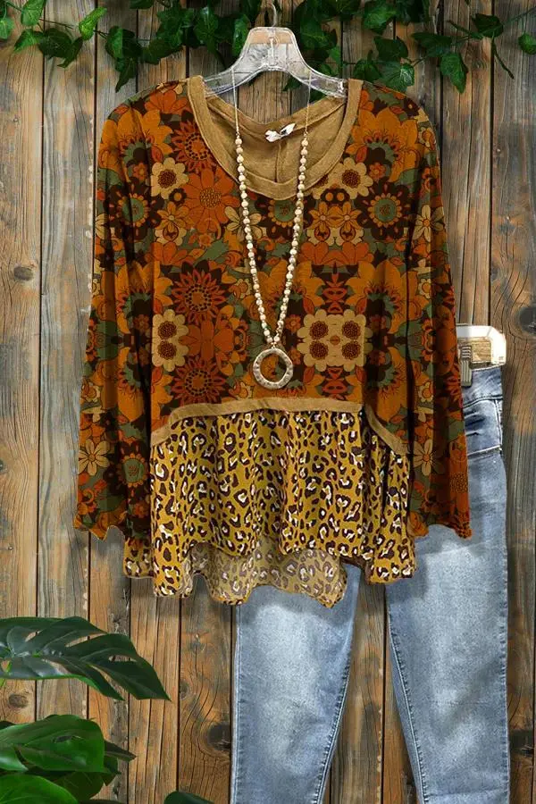 Floral Leopard Print Loose Top