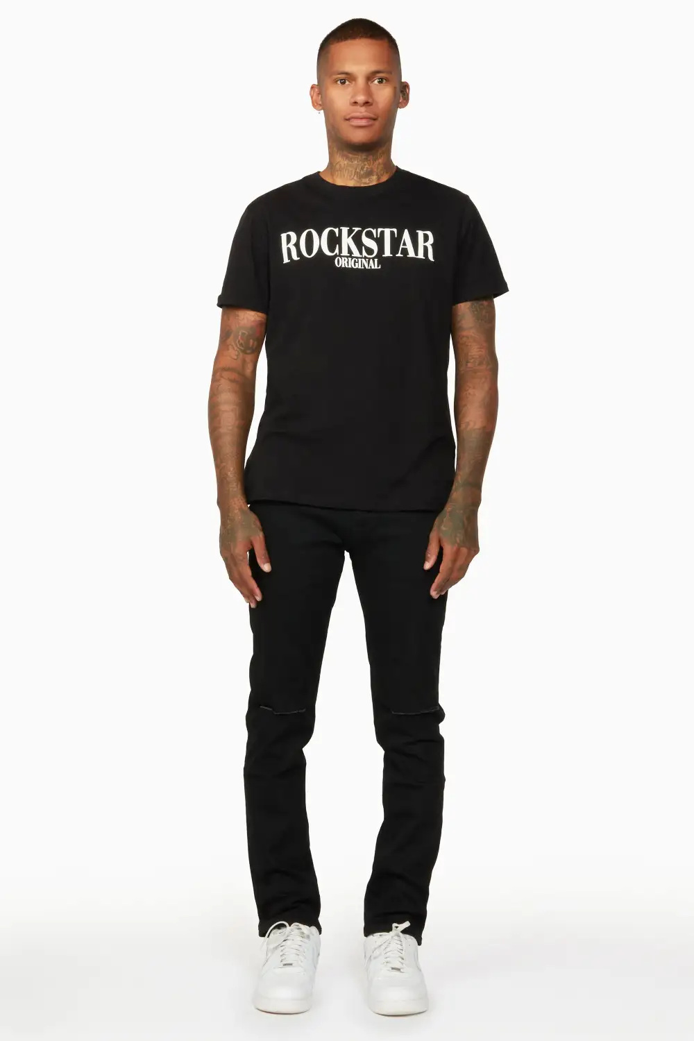 Oscar Black Knee Slit 5 Pocket Jean Straight Fit