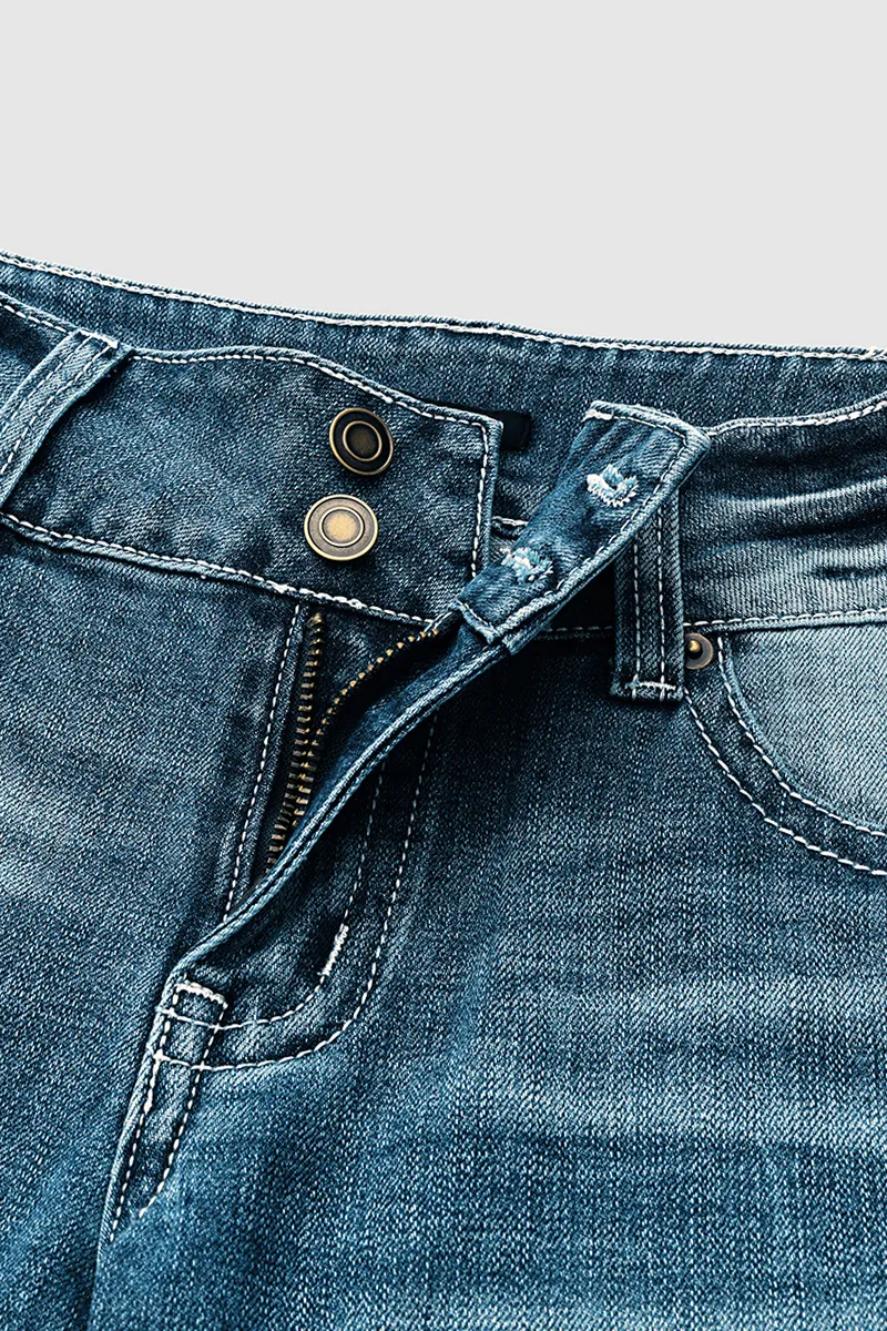 Double Button Mid Waist Bootcut Jeans