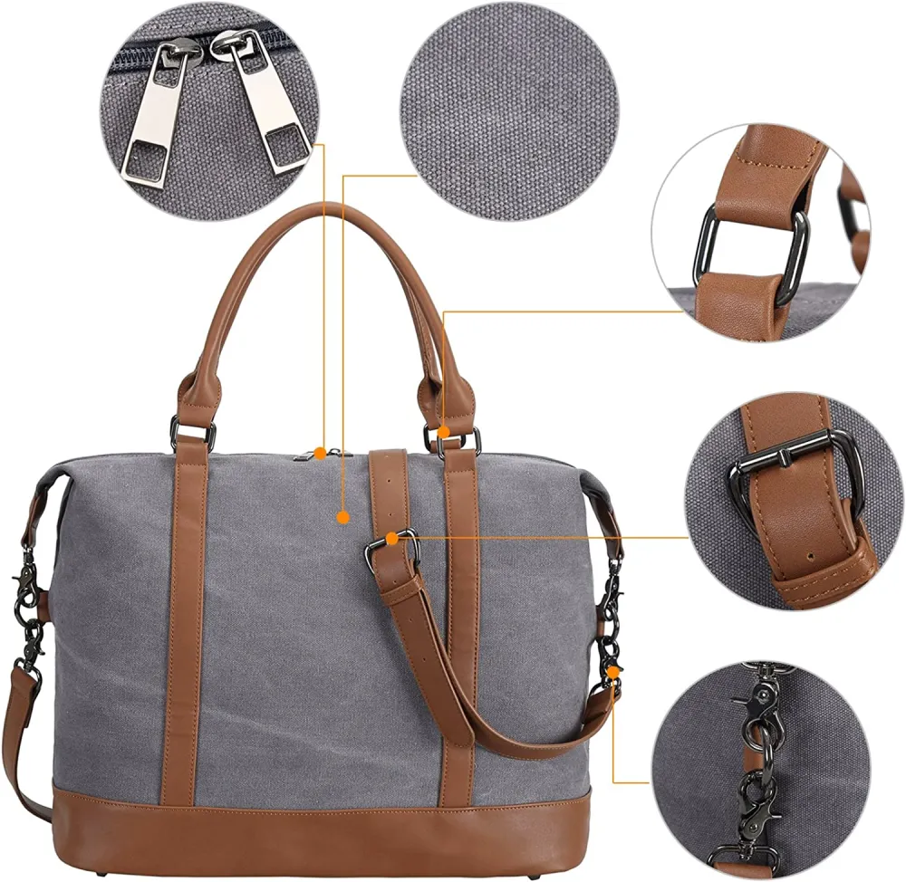 Ladies Canvas Weekender Bag Overnight Carry-on Tote Duffel in Trolley Handle