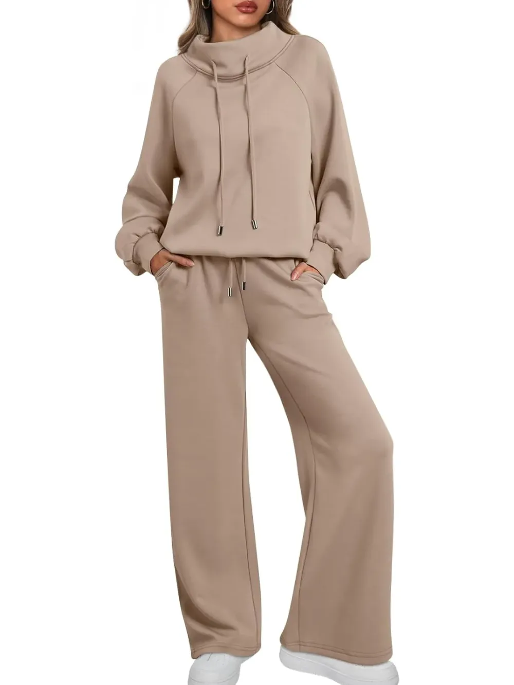 Lounge Sets for Women Sweatsuits 2 Piece Outfits 2024 Fall Drawstring Sweatshirt Wide Leg Sweatpants Tracksuit