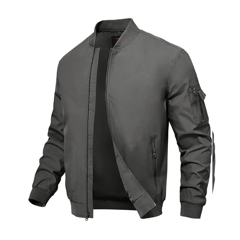 Men's Plus Size Bomber Jacket – Lightweight Zip-Up Flight Coat with 5 Pockets, Casual Fall Windbreaker.