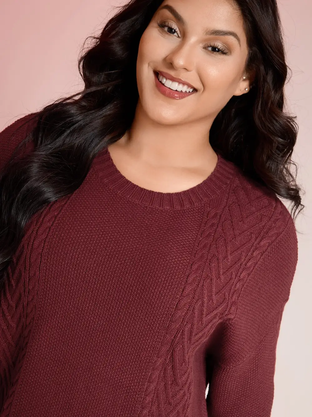 Cable Knit Textured Split Pullover