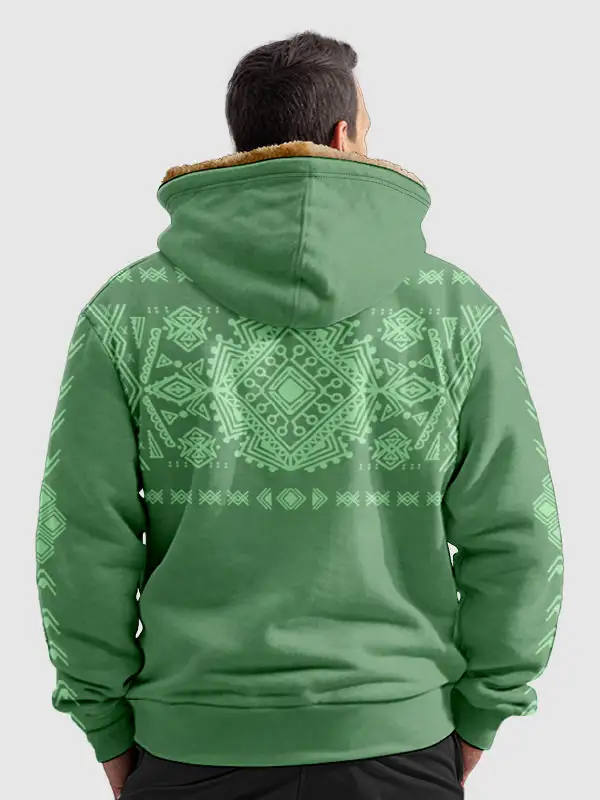 Men's Ethnic Fleece Zip Printed Hoodie Jacket