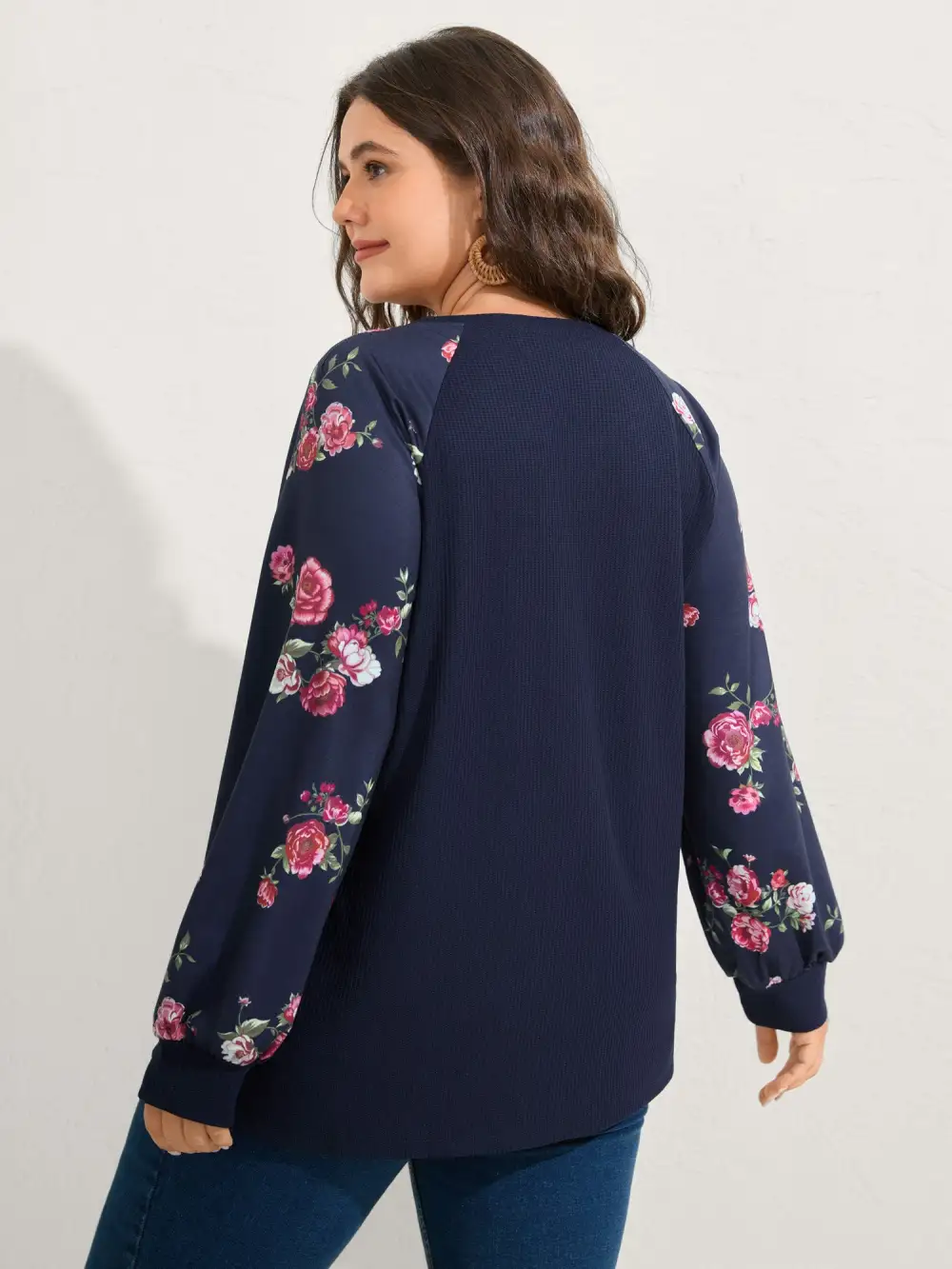 Rosy Sleeve Textured Lace Solid Sweatshirt