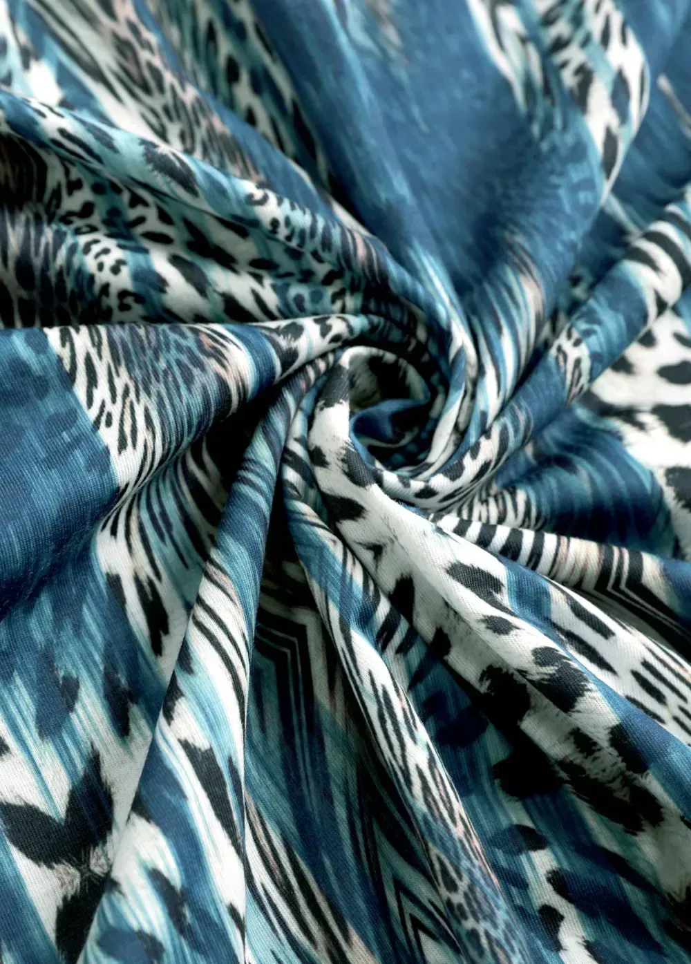 Peacock Blue Leopard 3/4 Sleeve Fake Two Piece Twinset