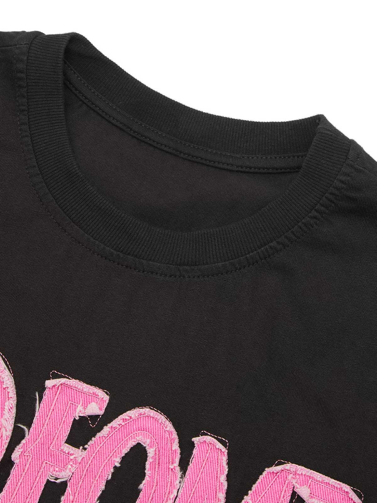 Pink Letter Applique Street Rap T-shirt - 2145