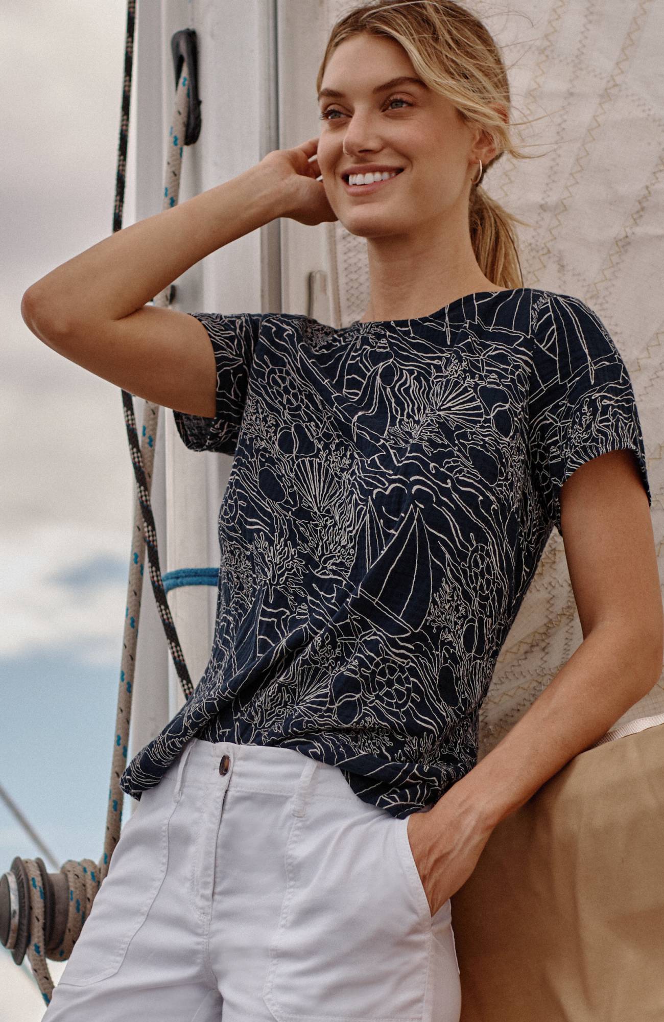 cotton-gauze cap-sleeve top
