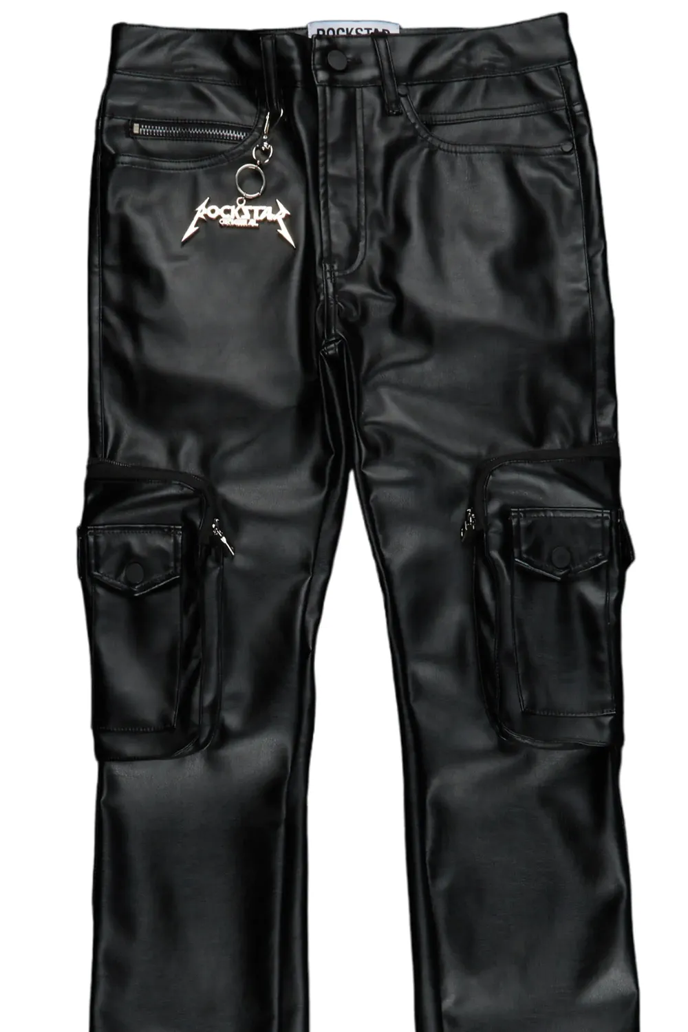 Sutton Black Faux Leather Super Stacked Jean