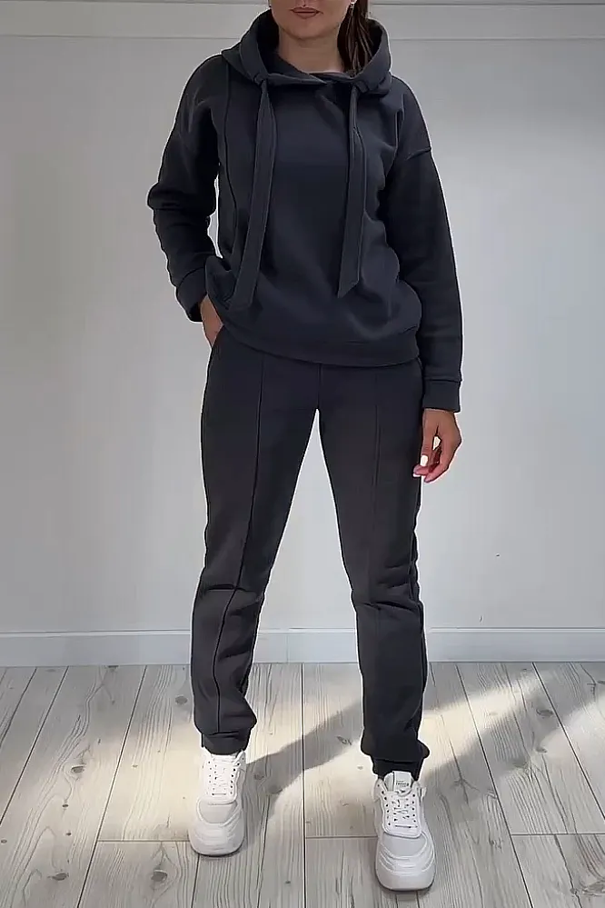 Women's solid color hoodie and pants two-piece set