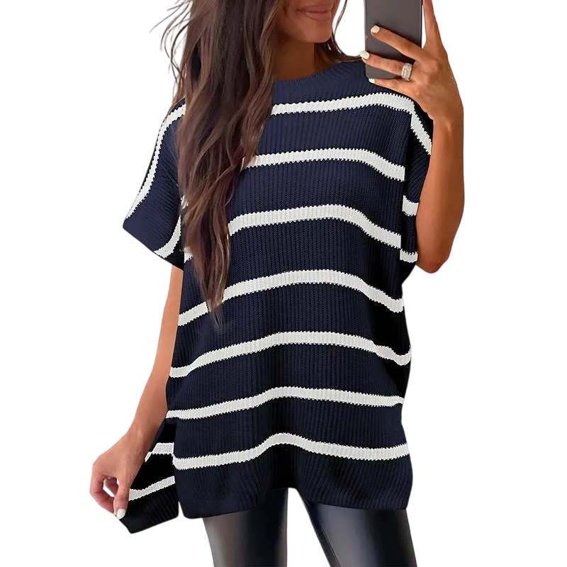 Women's Oversized Knit Sweater – Drop Shoulder, Short Sleeve, Casual Summer Pullover